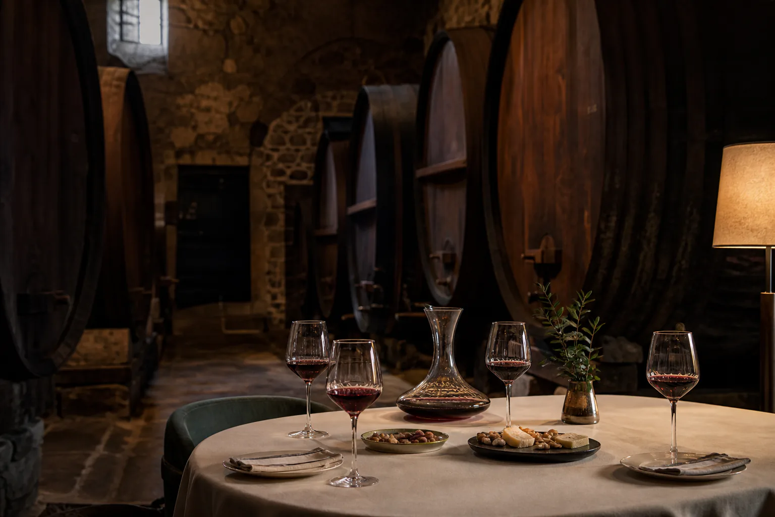 Mesa privada numa cave de vinho no Douro