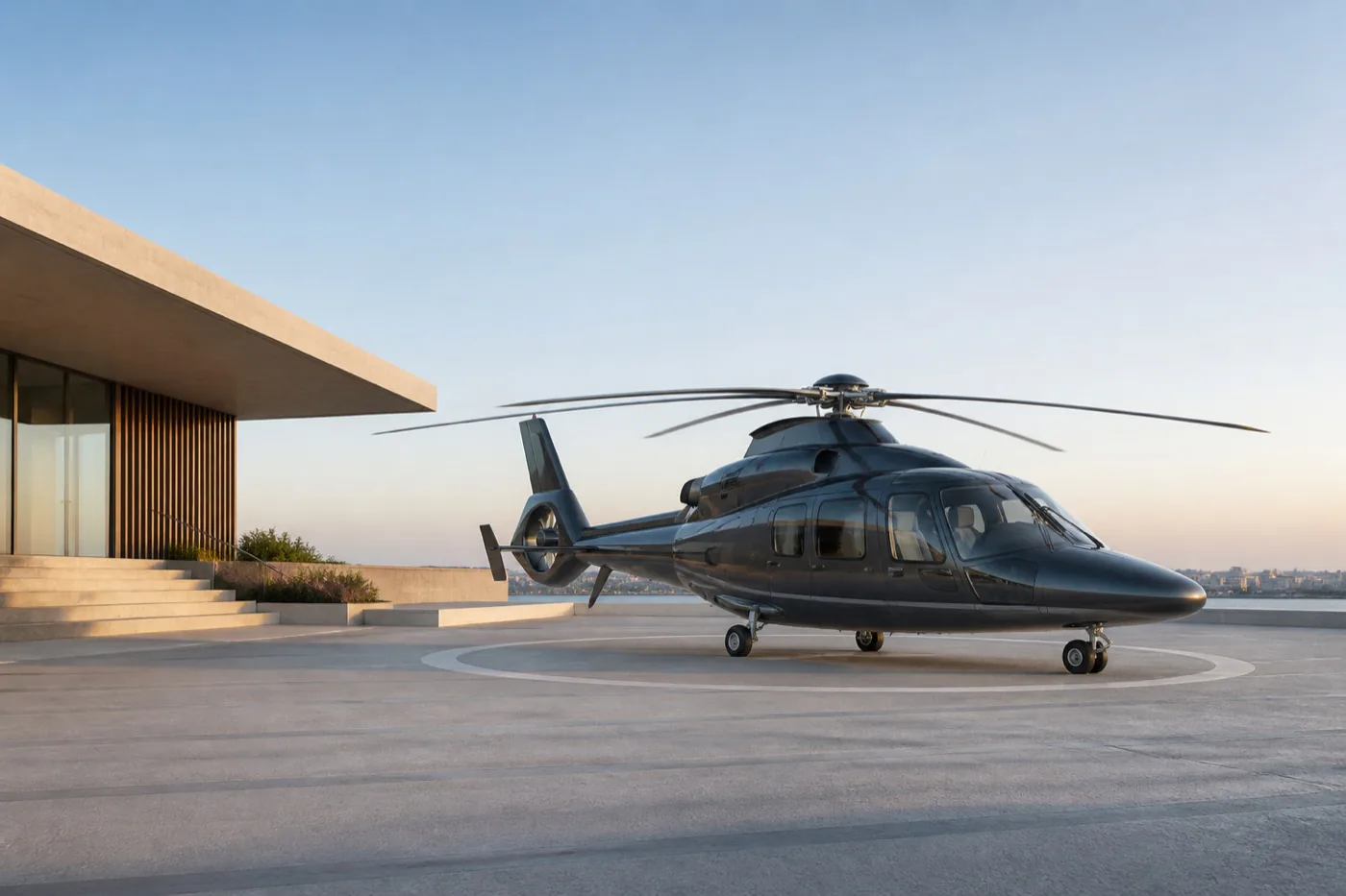 Helicóptero executivo num heliporto privado