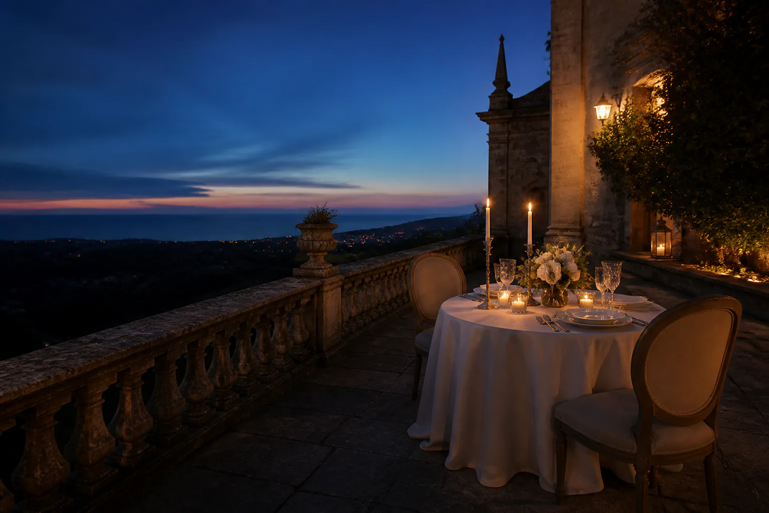 Jantar privado ao entardecer em Portugal